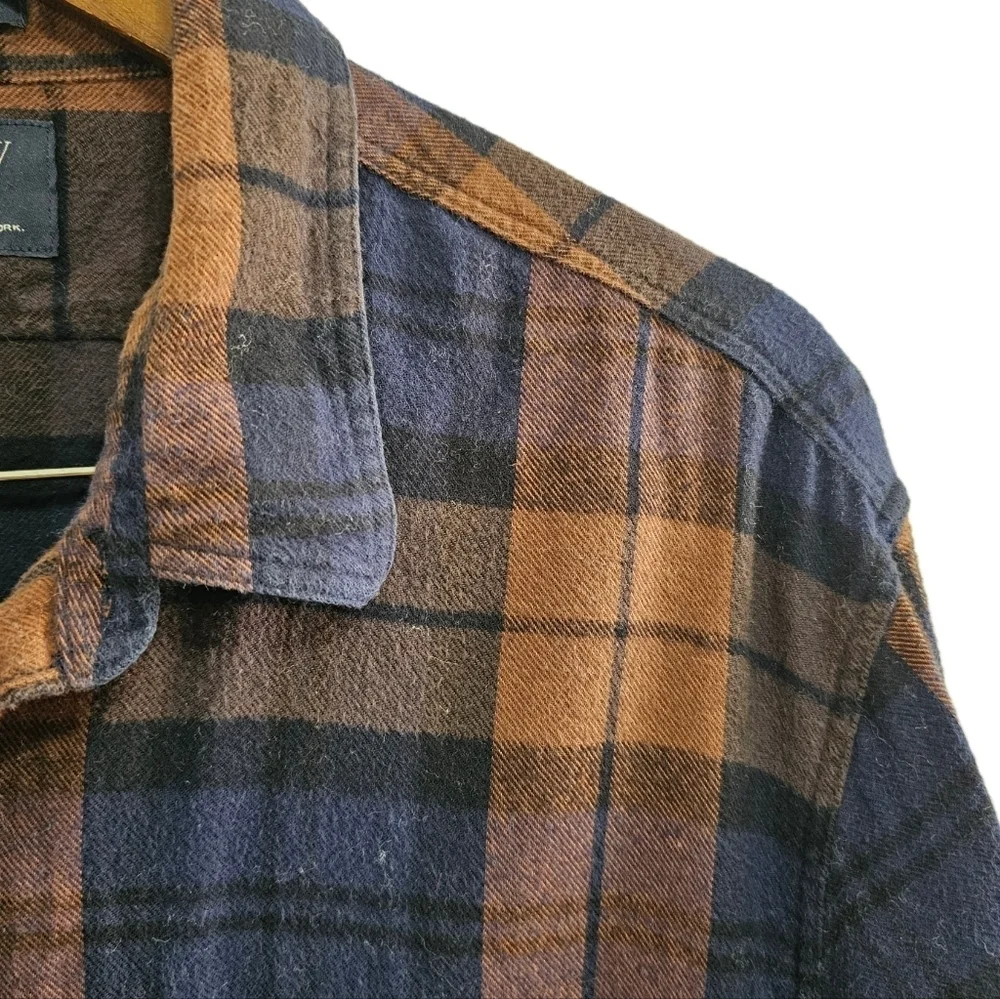 J.Crew flannel 90s grunge plaid slim orange blue long sleeve button shir…